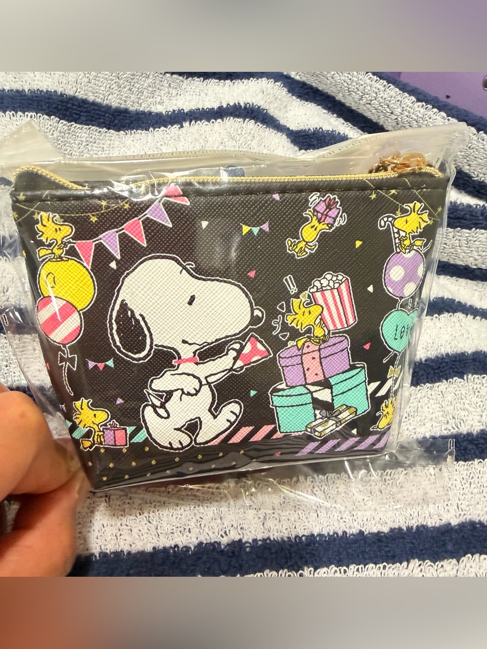 Snoopy Party Black coin pouch with Colorful Cartoon Print